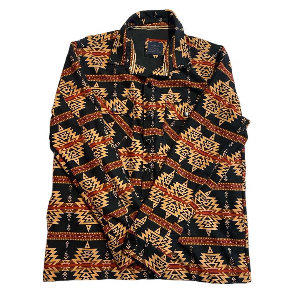 NOMAD Craft & Flow Tobacco Black Aztec Western Button-Up, Heavyweight Cotton XL